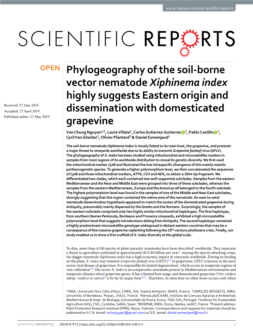 Phylogeography of the Soil-Borne Vector Nematode Xiphinema Index