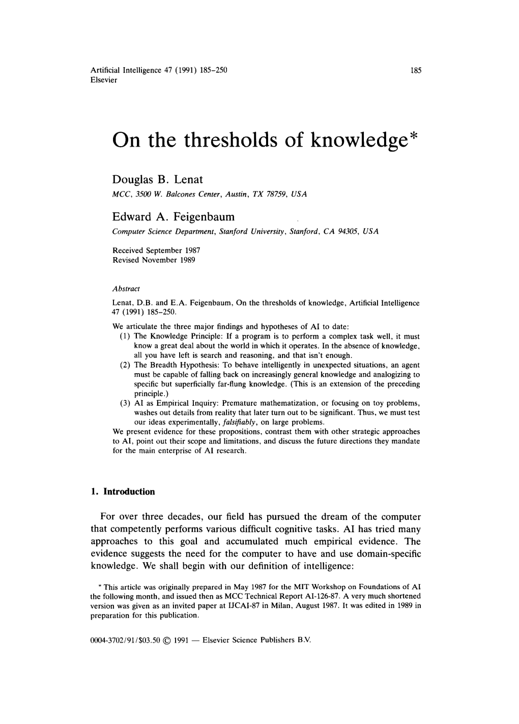 On the Thresholds of Knowledge*