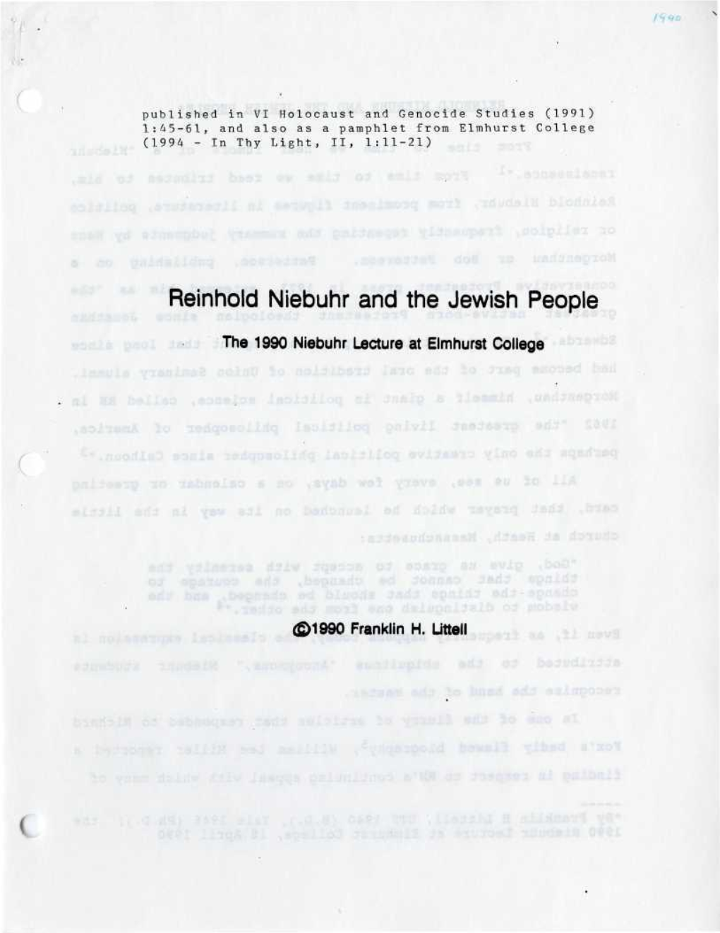 Reinhold Niebuhr and the Jewish People