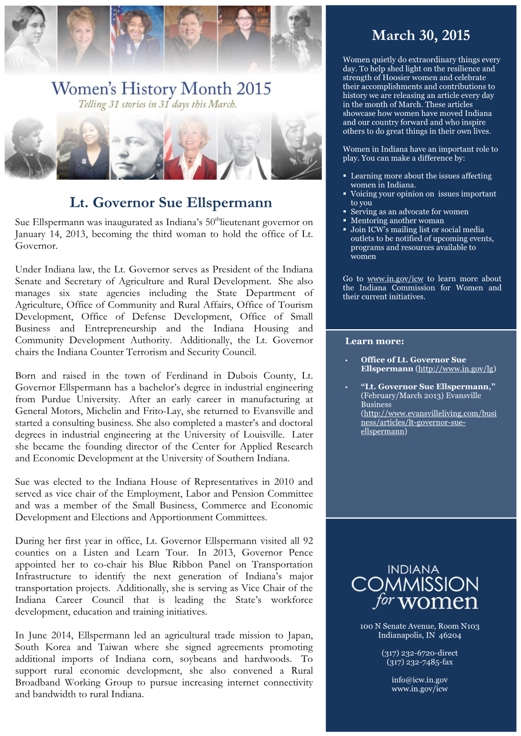 Lt. Governor Sue Ellspermann March 30, 2015