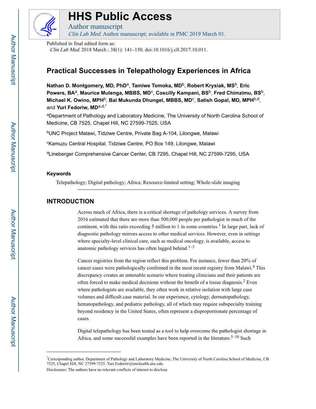 Practical Successes in Telepathology Experiences in Africa
