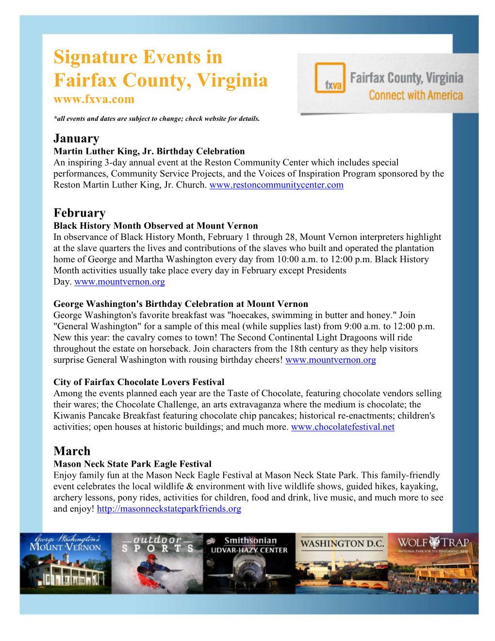 Signature Events in Fairfax County, Virginia