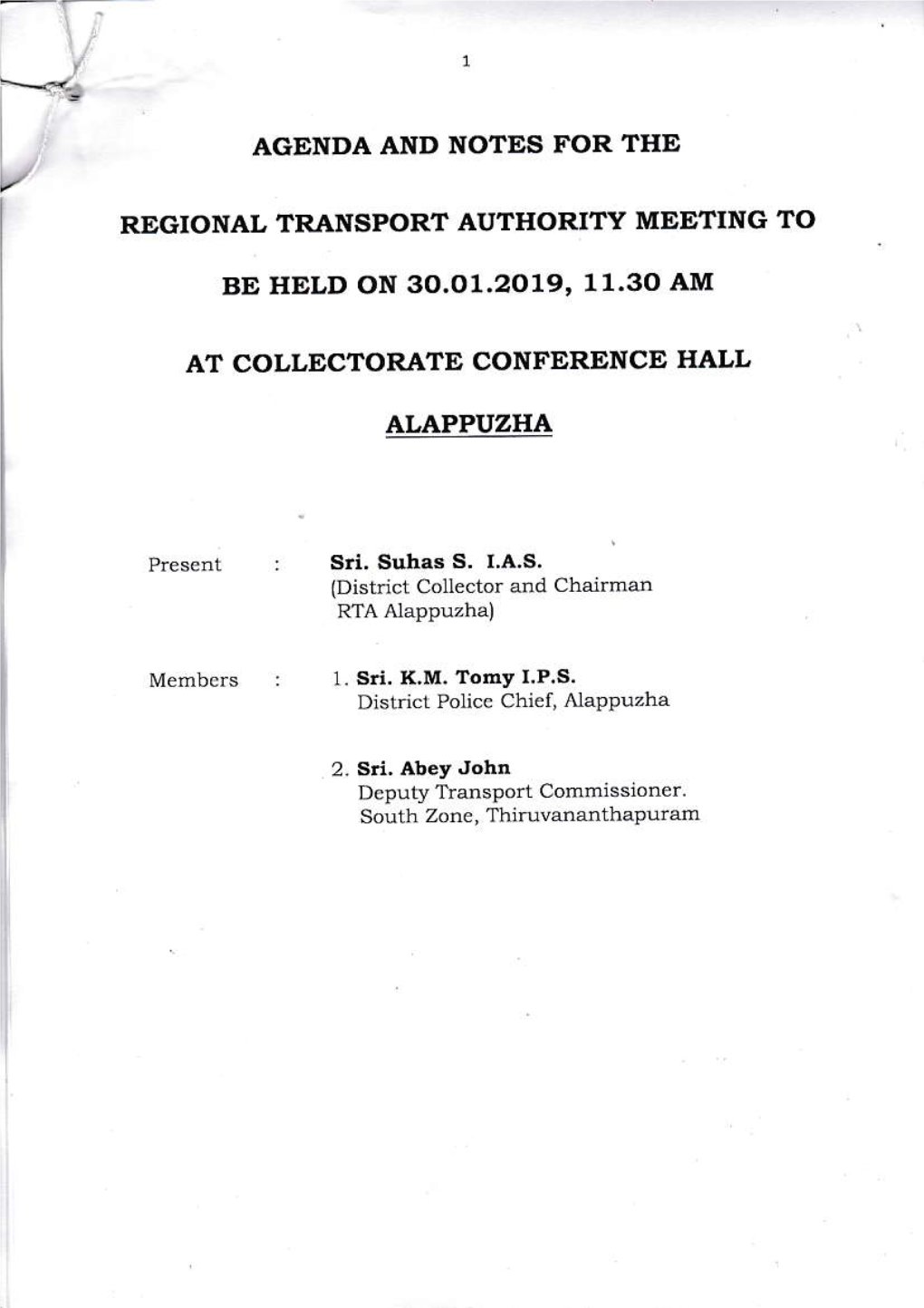 Agenda and Notes for Tiie Regional Transport