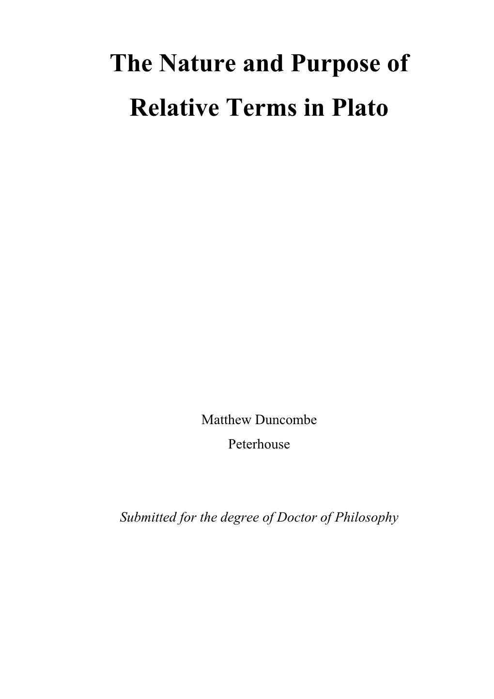 The Nature and Purpose of Relative Terms in Plato