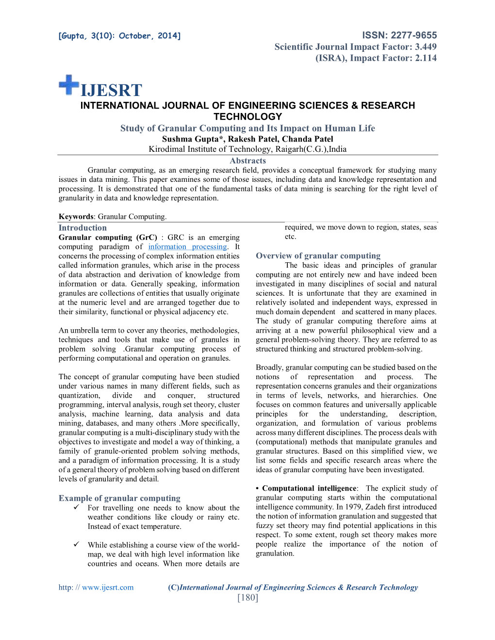 Study of Granular Co