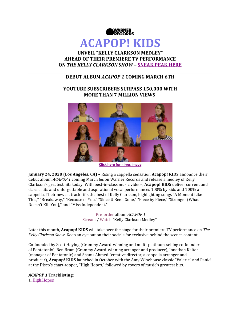 Acapop! Kids Unveil “Kelly Clarkson Medley” Ahead of Their Premiere Tv Performance on the Kelly Clarkson Show – Sneak Peak Here