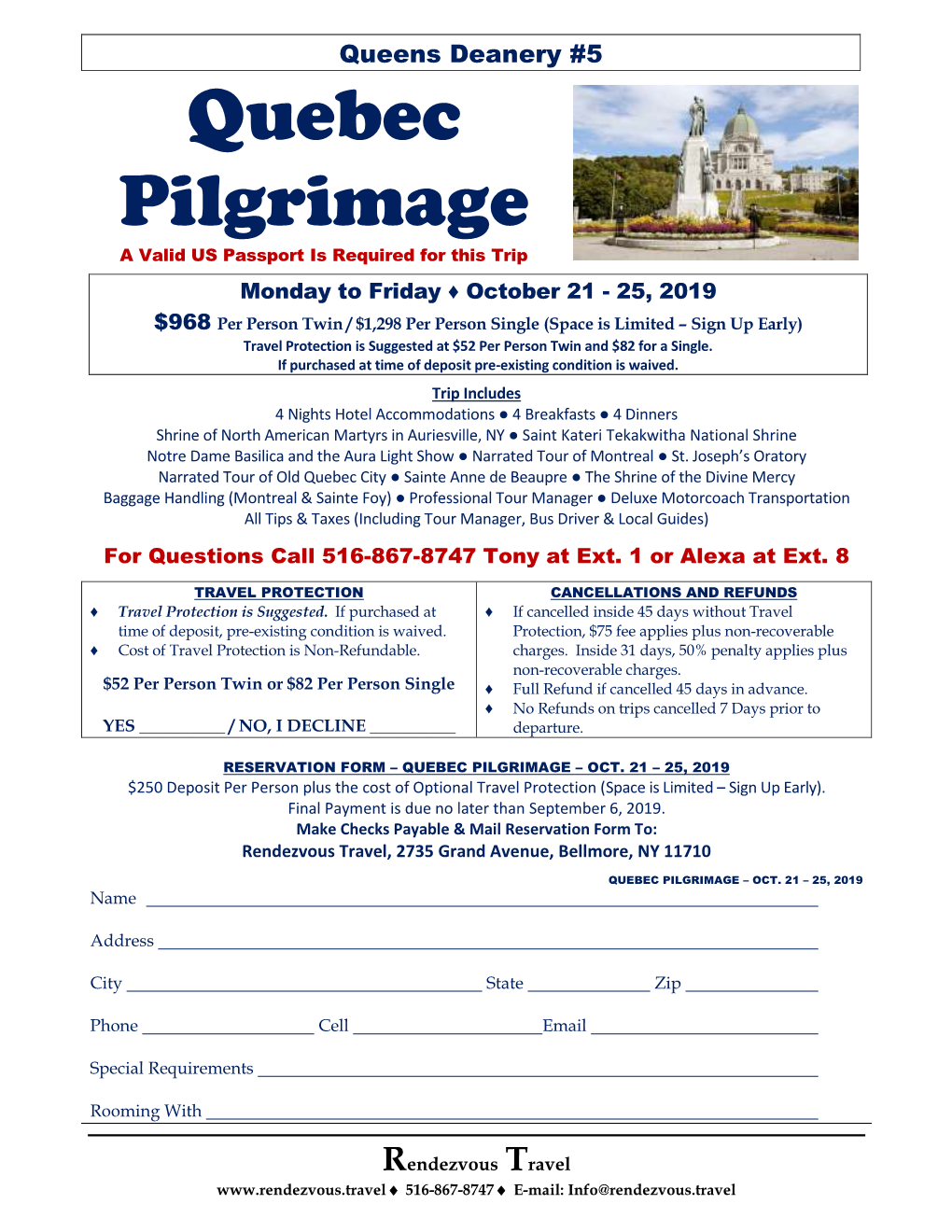 Quebec Pilgrimage a Valid US Passport Is Required for This Trip