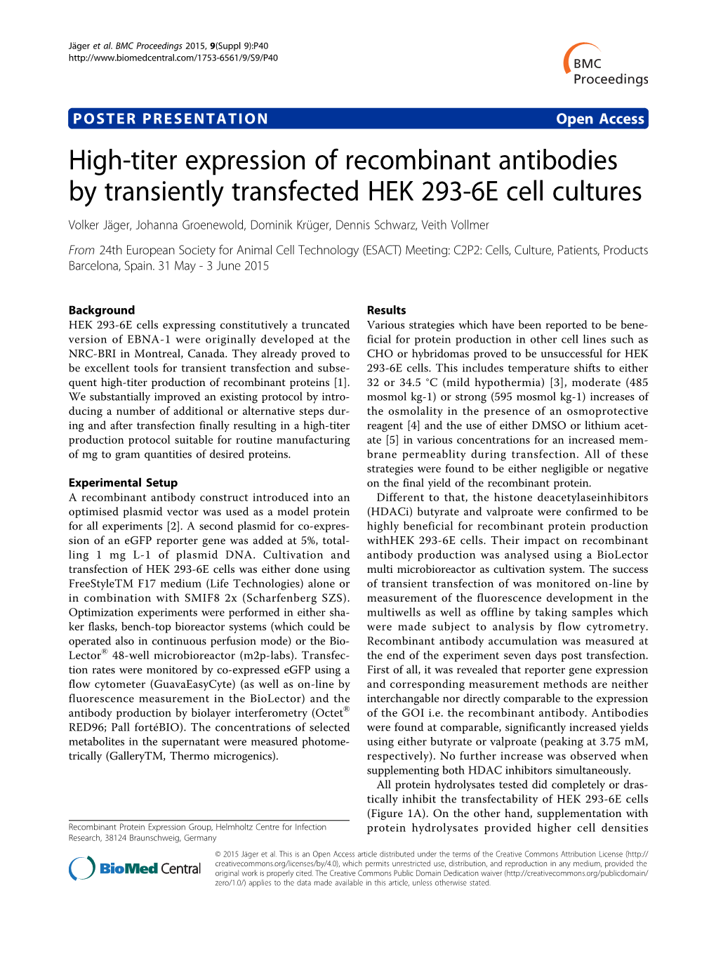 High-Titer Expression of Recombinant Antibodies by Transiently Transfected HEK 293-6E Cell Cultures