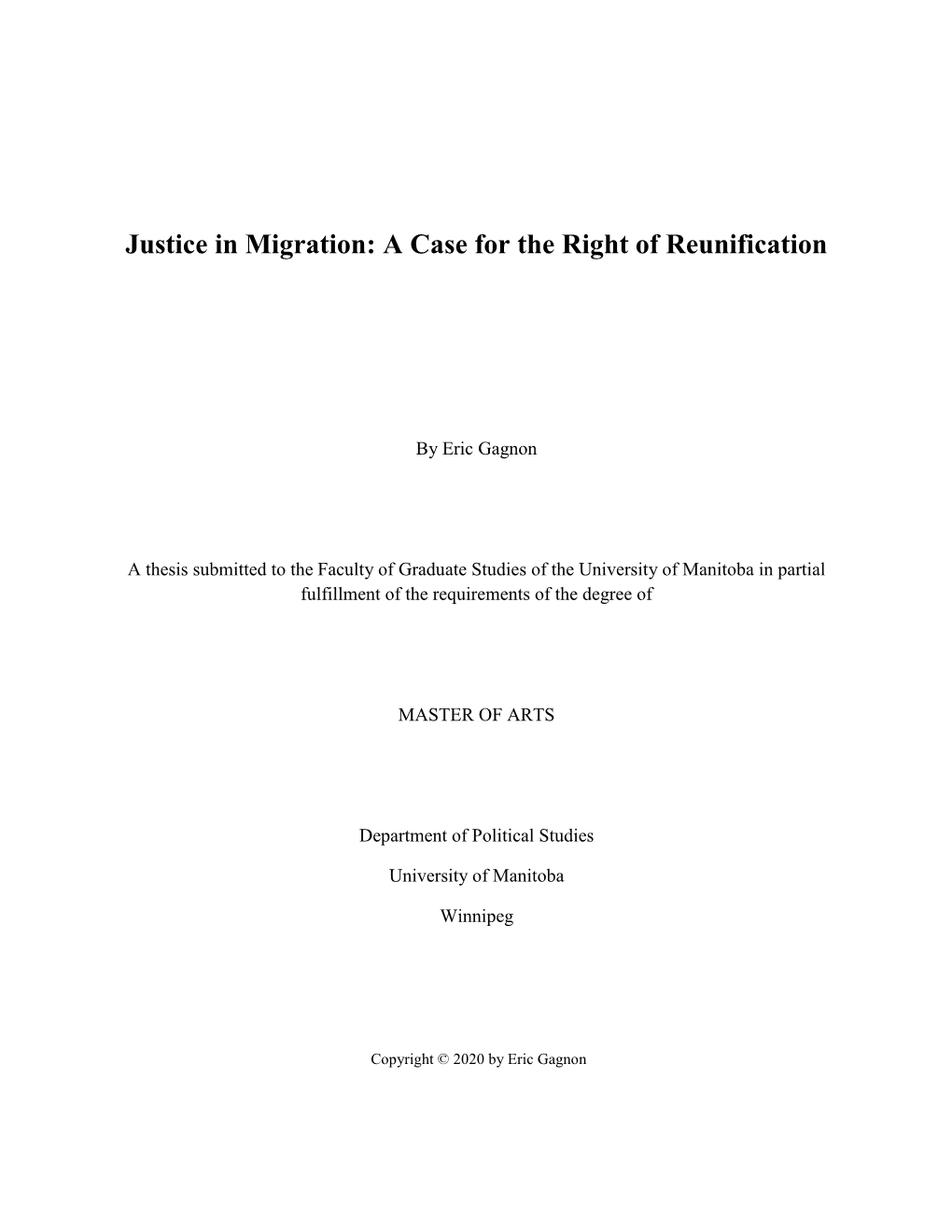 Justice in Migration: a Case for the Right of Reunification