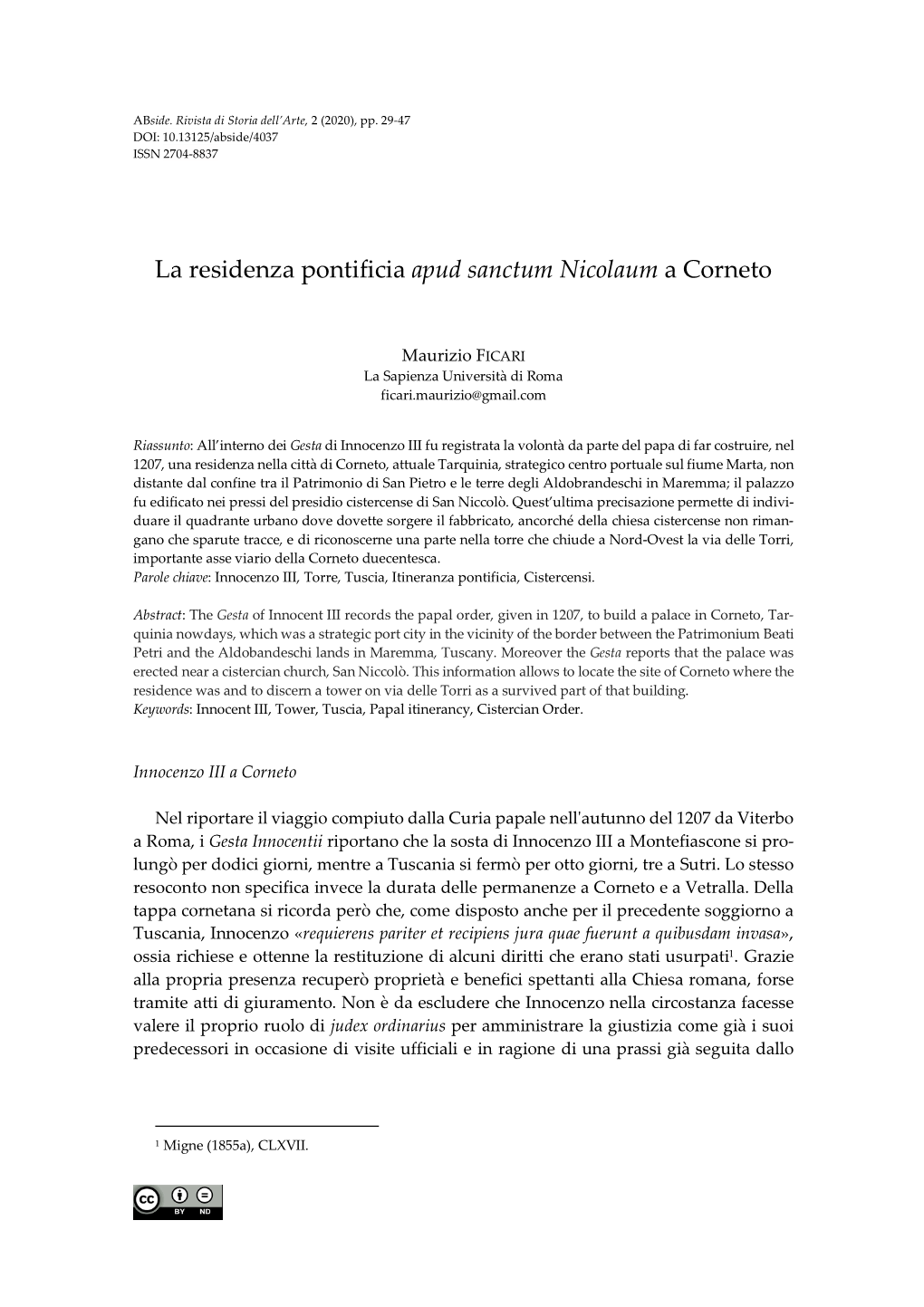 La Residenza Pontificia Apud Sanctum Nicolaum a Corneto