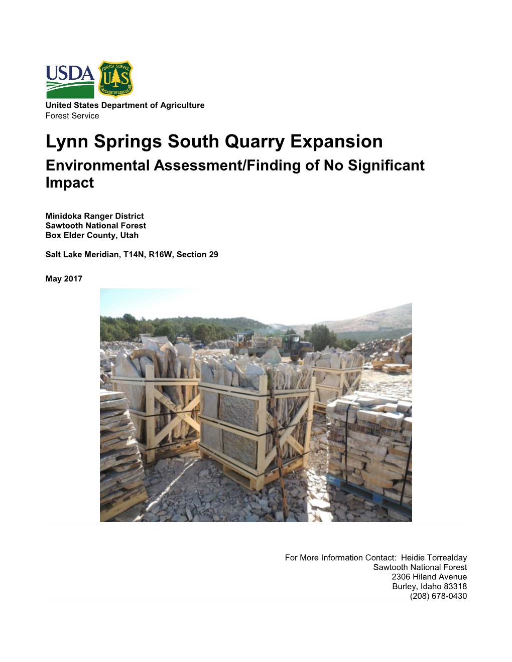 Lynn Springs South Quarry Expansion Environmental Assessment/Finding of No Significant Impact