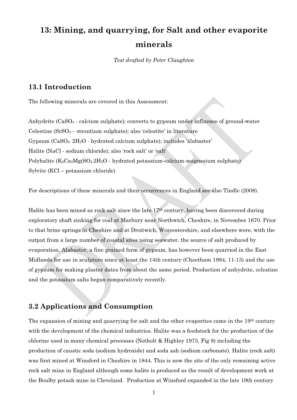 Mining, and Quarrying, for Salt and Other Evaporite Minerals