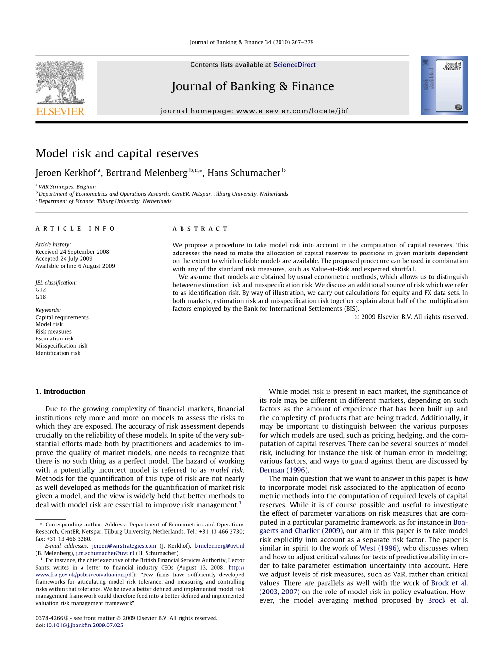 Model Risk and Capital Reserves