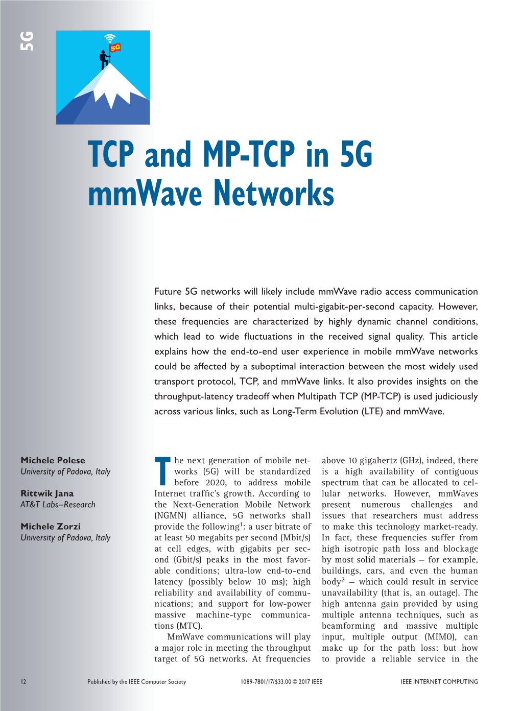 TCP and MP-TCP in 5G Mmwave Networks
