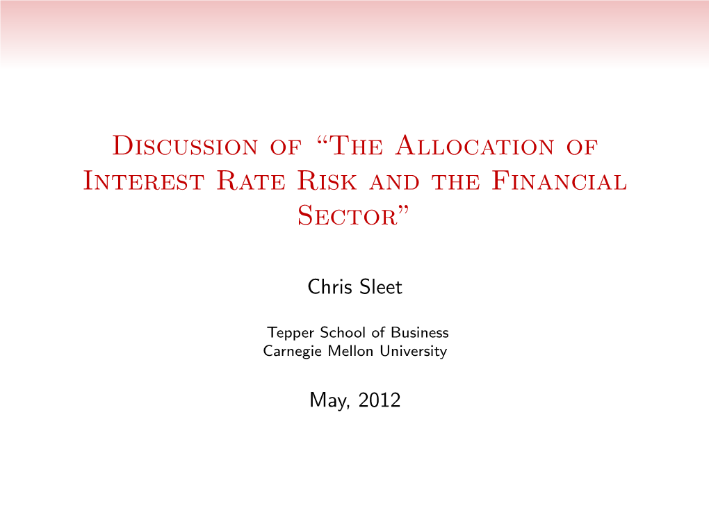 The Allocation of Interest Rate Risk and the Financial Sector”