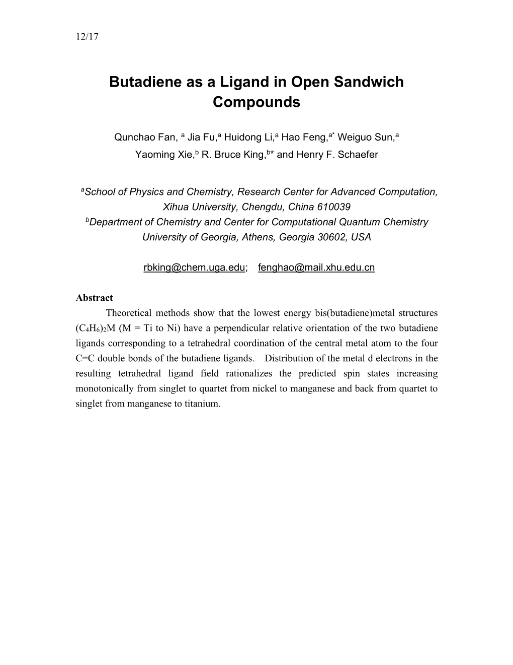 Butadiene As a Ligand in Open Sandwich Compounds