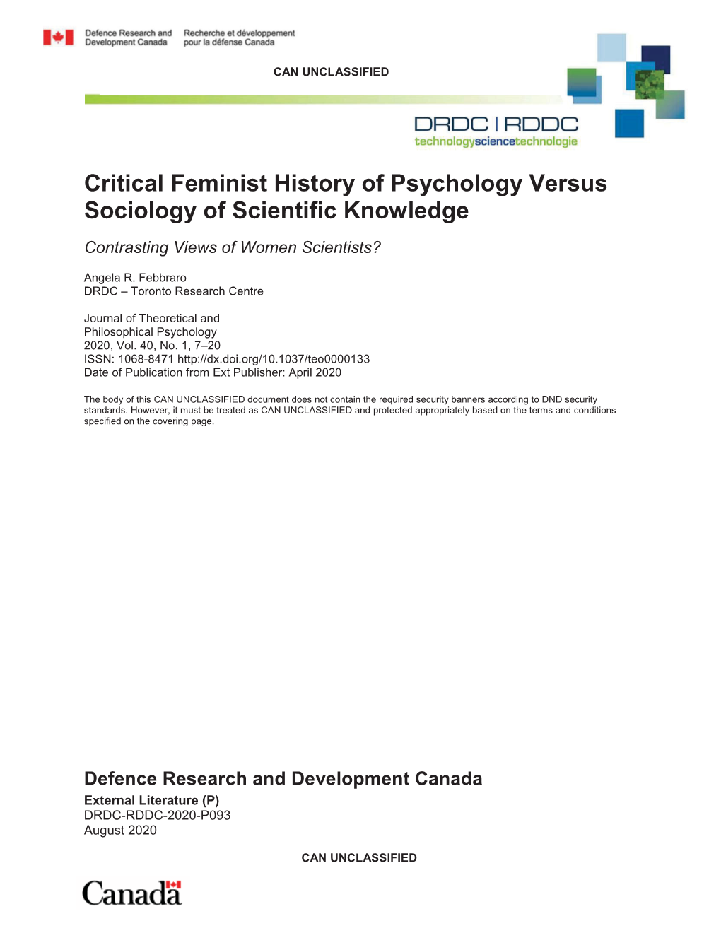 Critical Feminist History of Psychology Versus Sociology of Scientific Knowledge