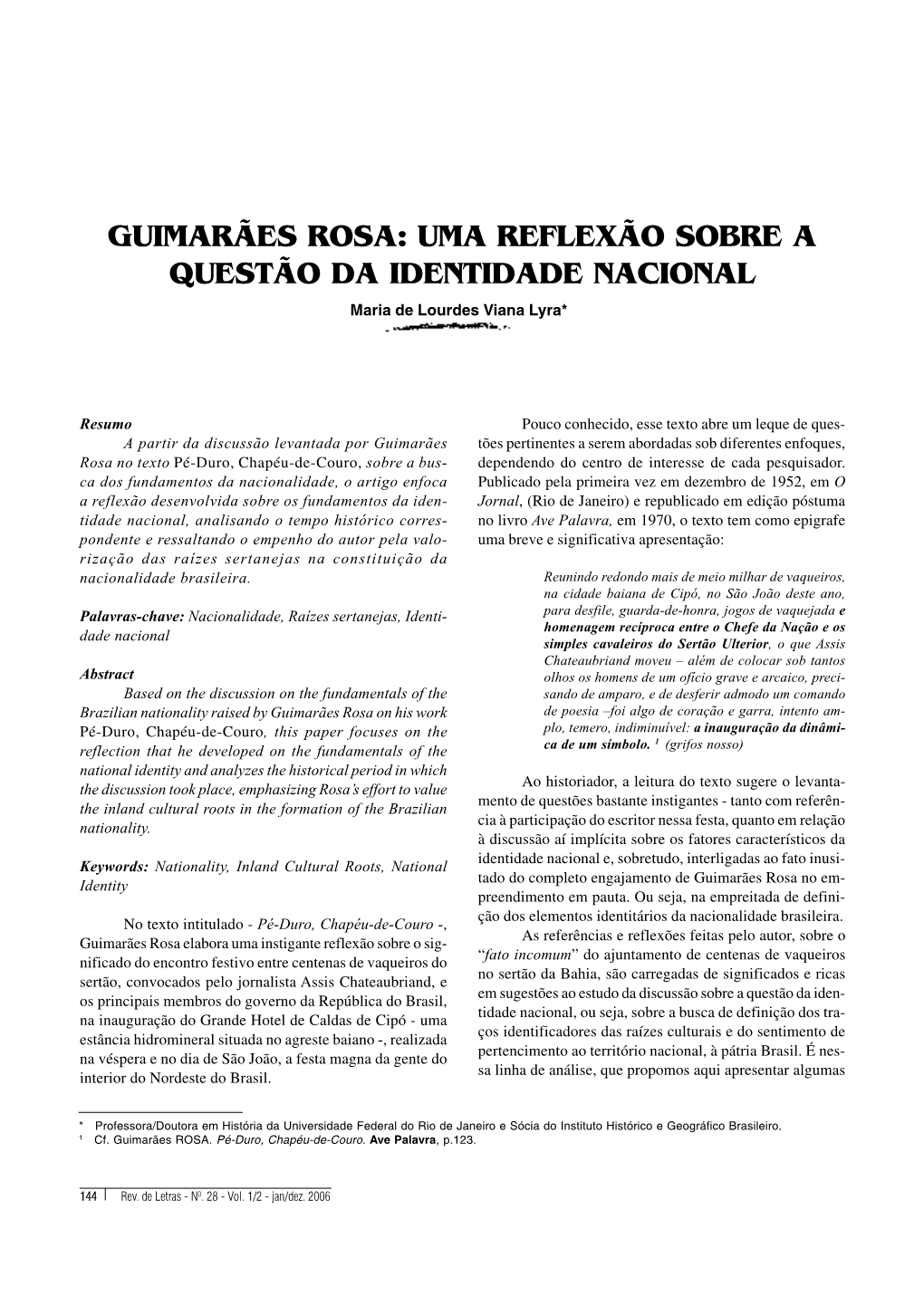 Guimarães Rosa: Uma Reflexão Sobre a Questão Da Identidade Nacional