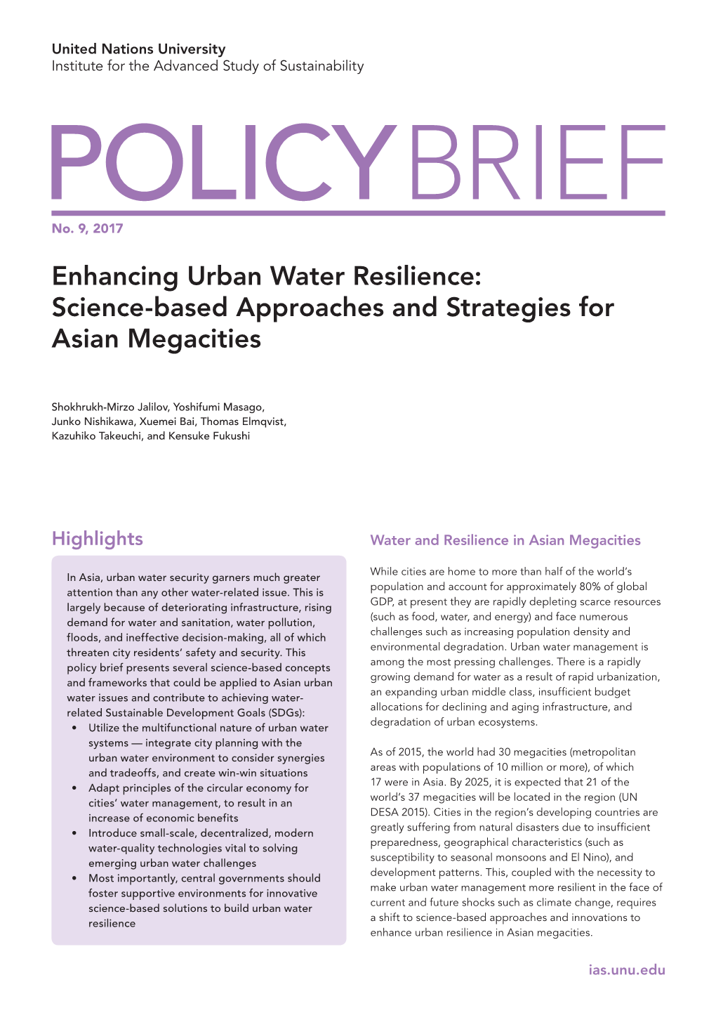 Enhancing Urban Water Resilience: Science-Based Approaches and Strategies for Asian Megacities