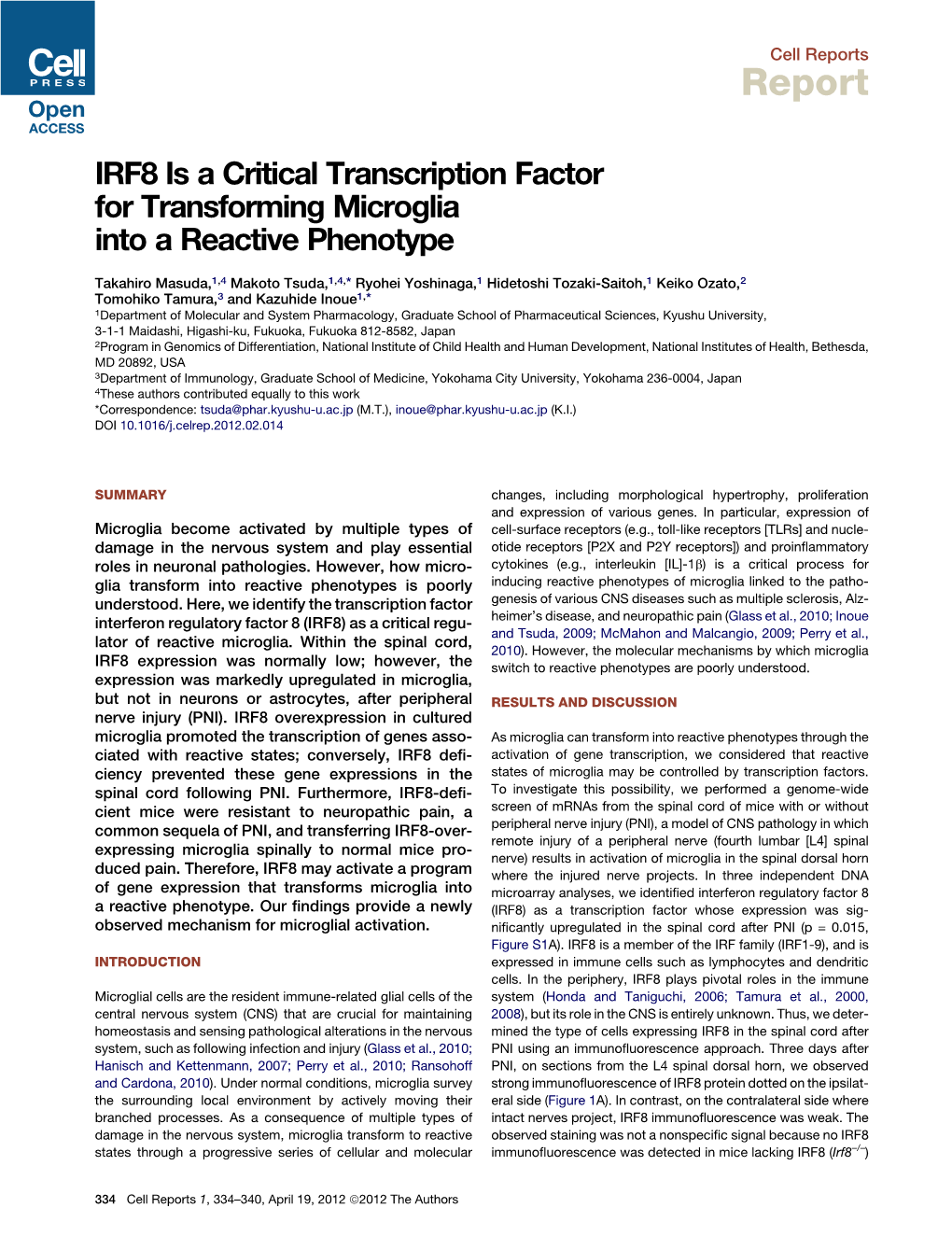 IRF8 Is a Critical Transcription Factor for Transforming Microglia Into a Reactive Phenotype