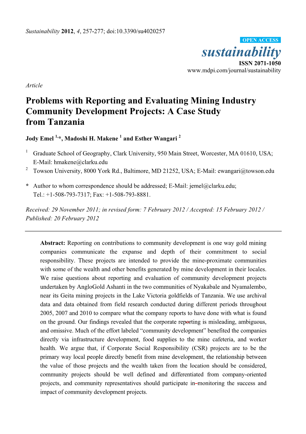Problems with Reporting and Evaluating Mining Industry Community Development Projects: a Case Study from Tanzania