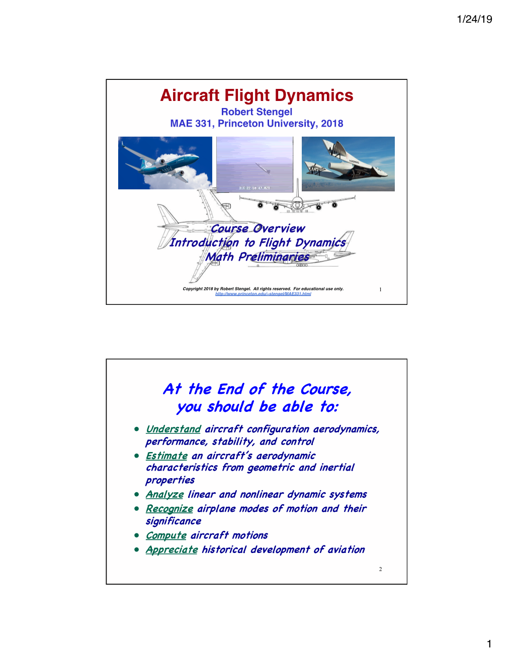 Aircraft Flight Dynamics Robert Stengel MAE 331, Princeton University, 2018