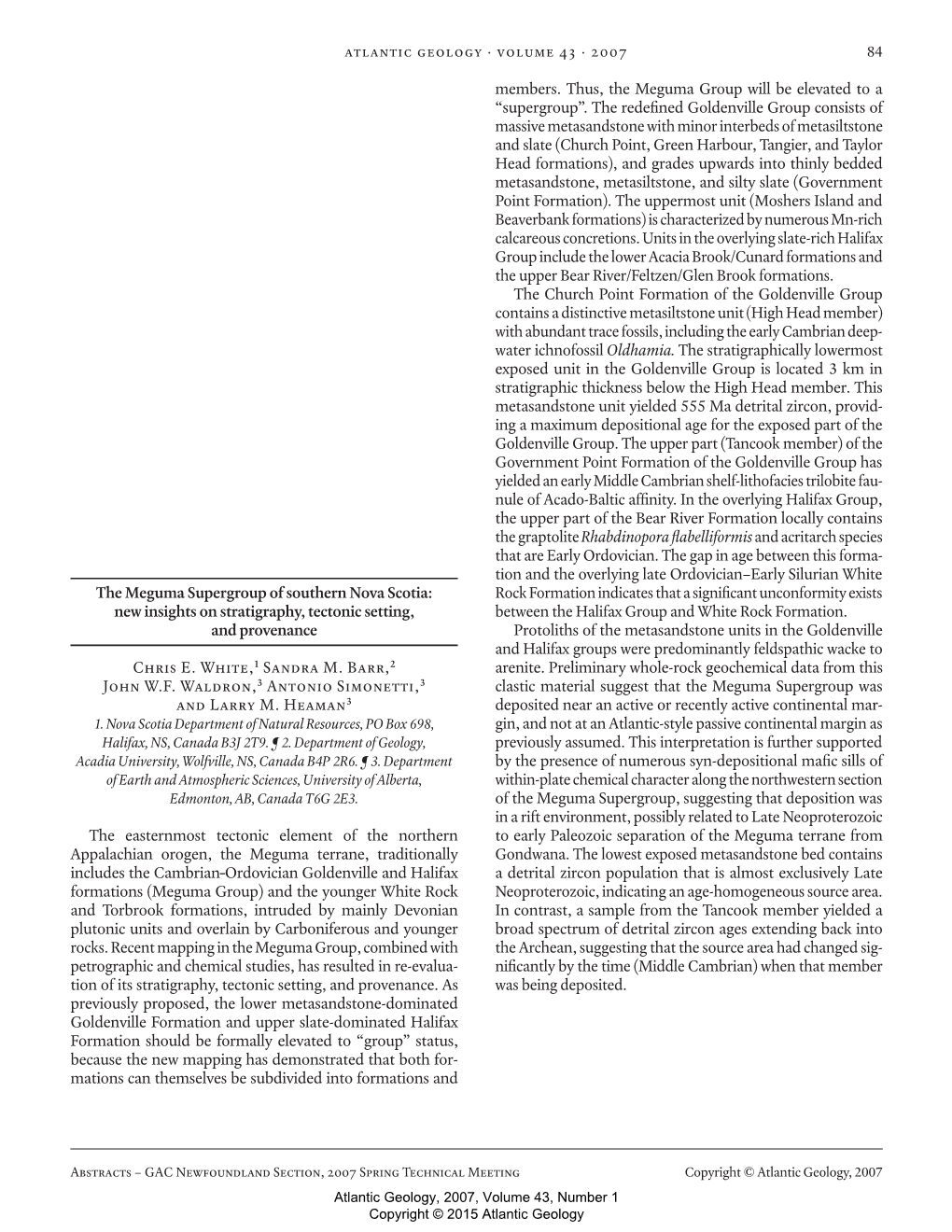 Abstract: the Meguma Supergroup of Southern Nova Scotia: New Insights on Stratigraphy, Tectonic Setting, and Provenance