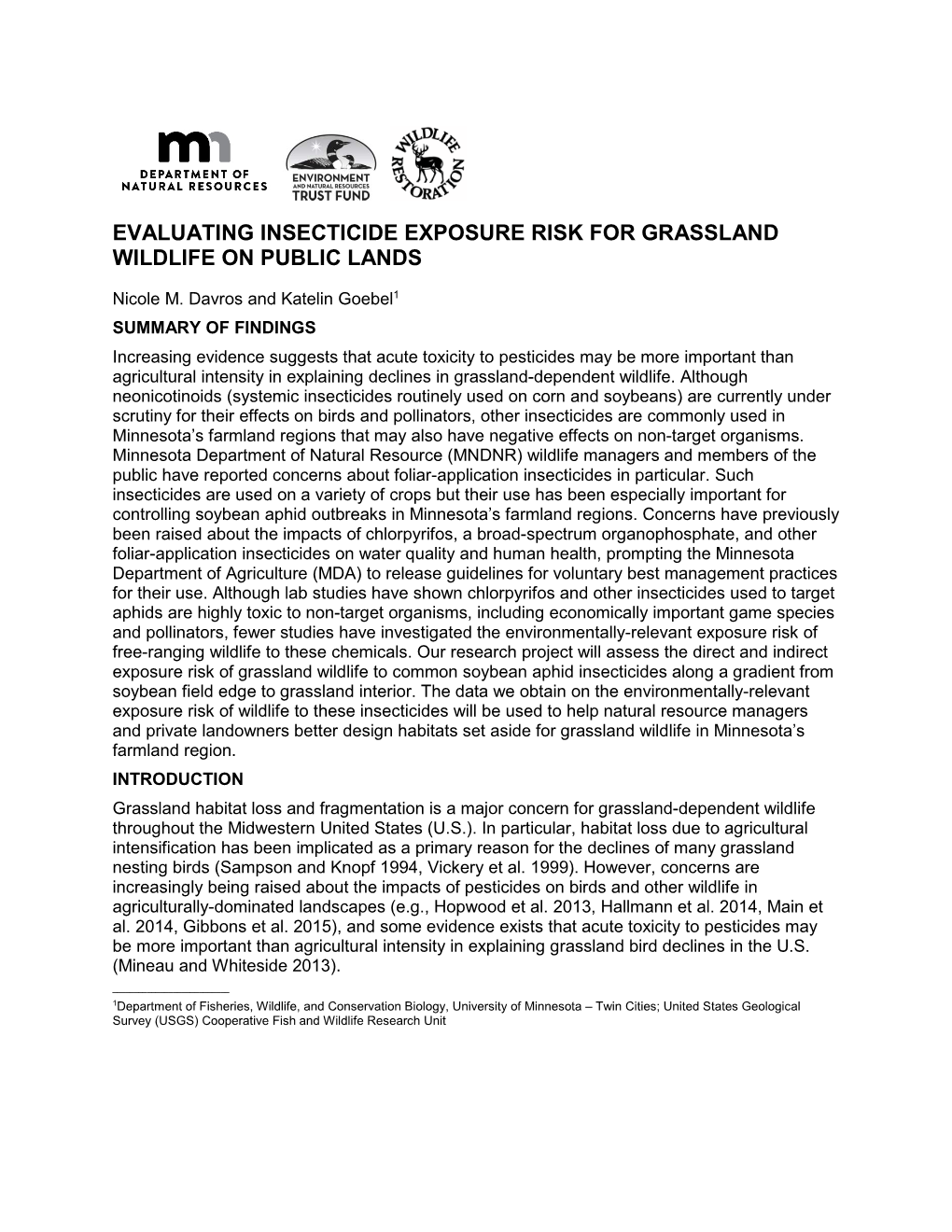 Evaluating Insecticide Exposure Risk for Grassland Wildlife on Public Lands