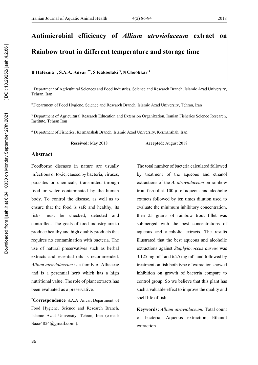 Antimicrobial Efficiency of Allium Atroviolaceum Extract on Rainbow Trout in …