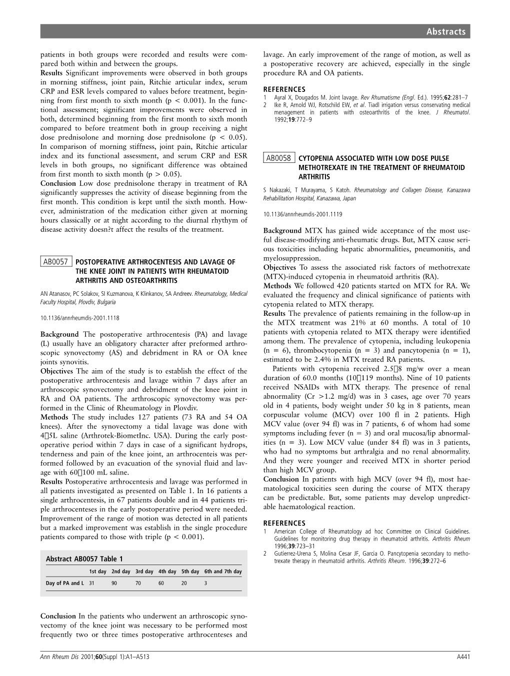 AB0057 Postoperative Arthrocentesis and Lavage of the Knee Joint In