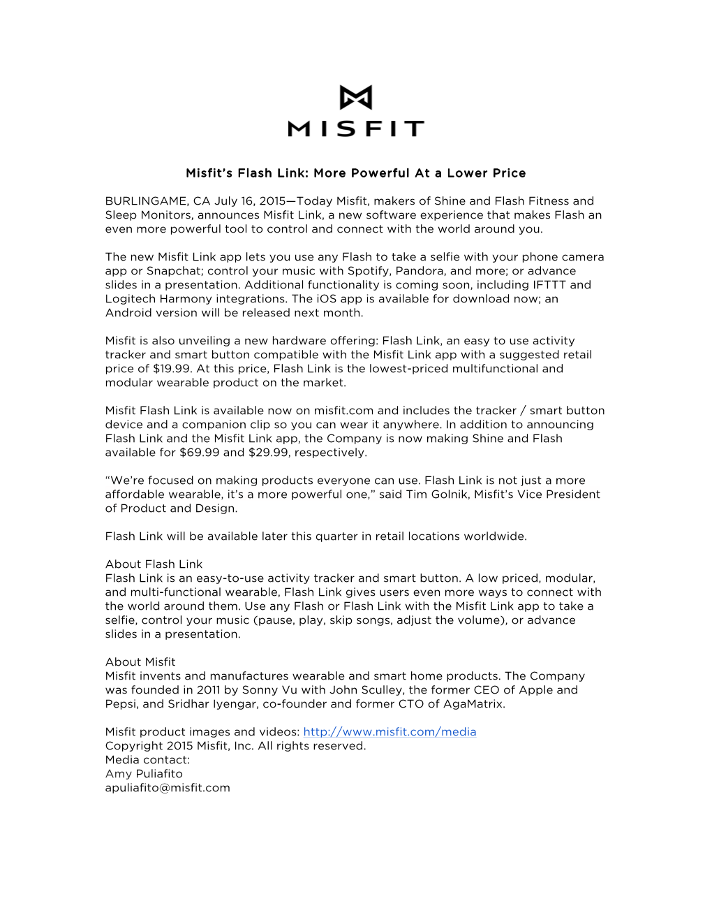 Misfit's Flash Link: More Powerful at a Lower Price BURLINGAME, CA