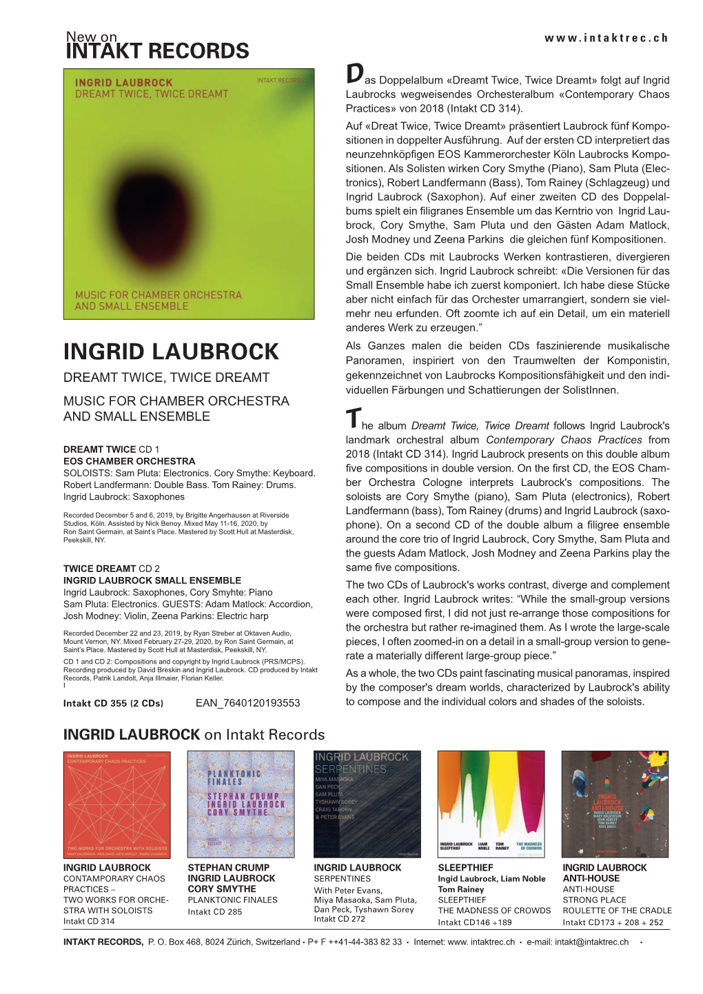 Ingrid Laubrocks Wegweisendes Orchesteralbum «Contemporary Chaos Practices» Von 2018 (Intakt CD 314)