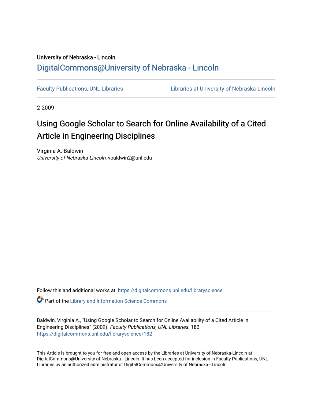 Using Google Scholar to Search for Online Availability of a Cited Article in Engineering Disciplines