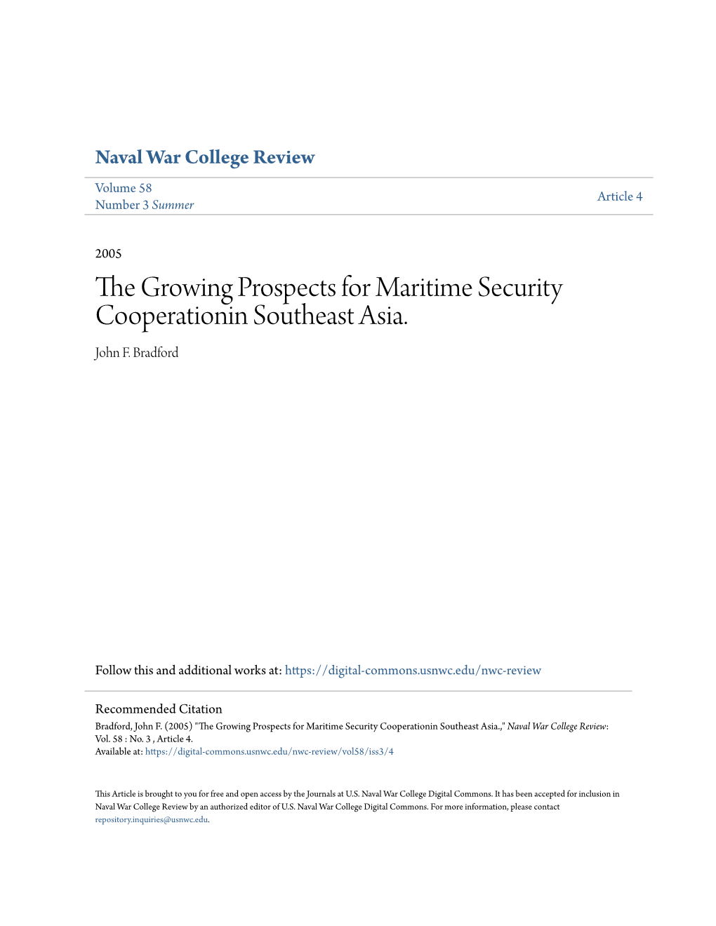 The Growing Prospects for Maritime Security Cooperationin Southeast Asia