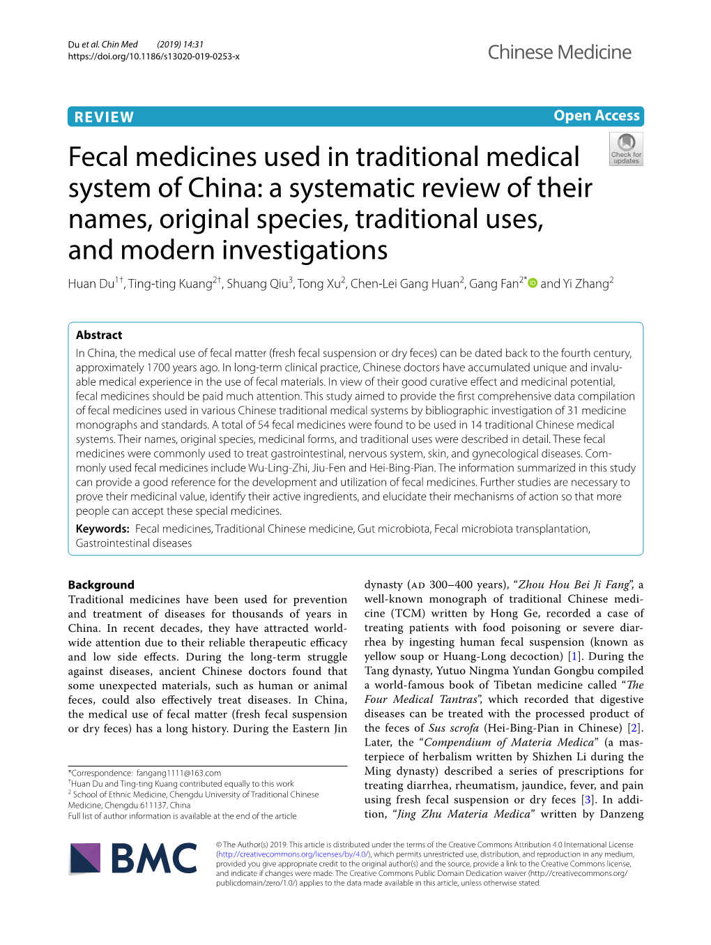 Fecal Medicines Used in Traditional Medical System of China