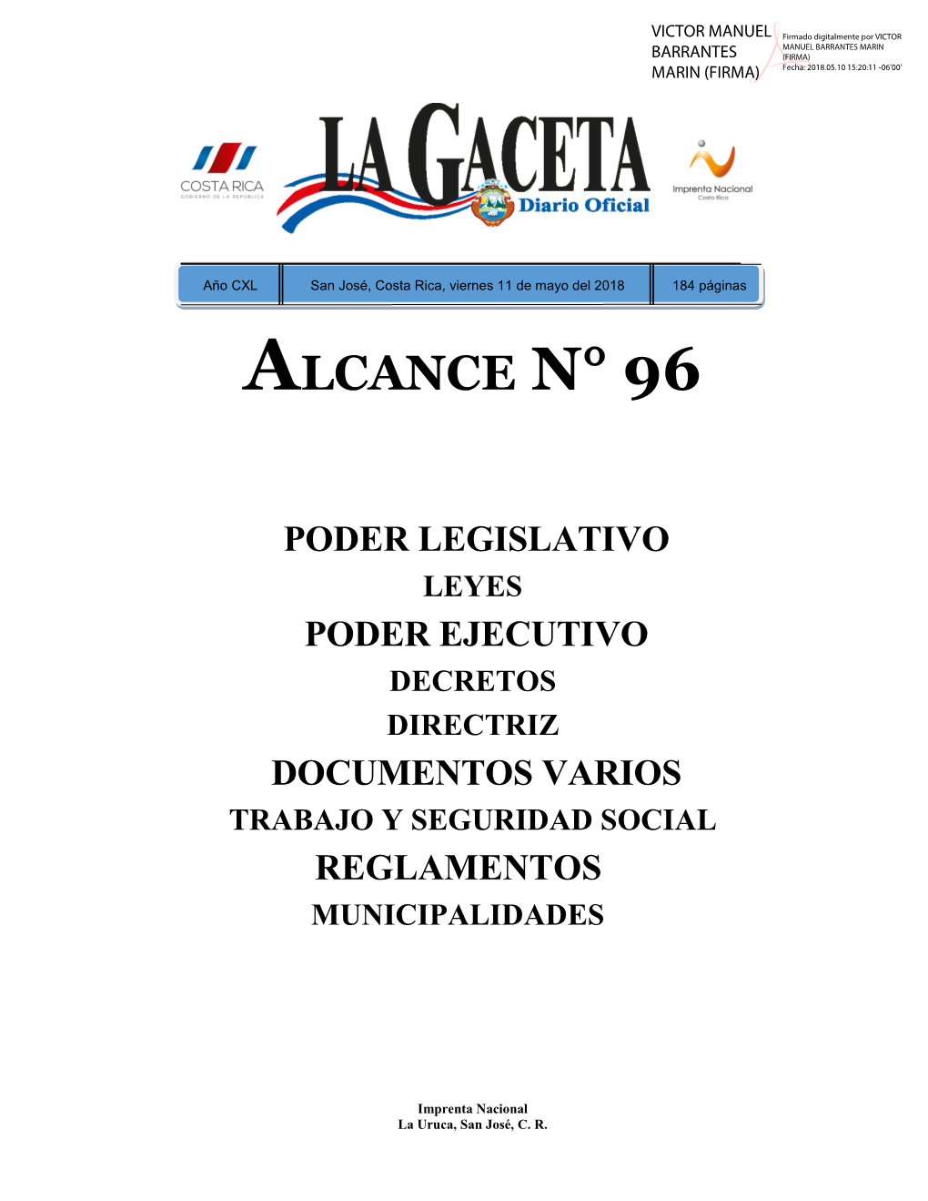 Alcance Digital N° 96 a La Gaceta N° 82