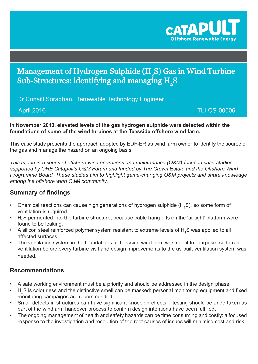 Management of Hydrogen Sulphide (HS) Gas in Wind Turbine Sub-Structures