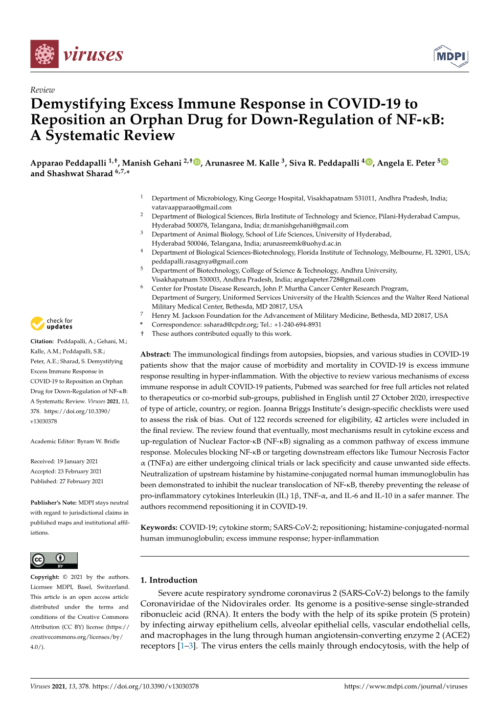 Demystifying Excess Immune Response in COVID-19 to Reposition an Orphan Drug for Down-Regulation of NF-Κb: a Systematic Review