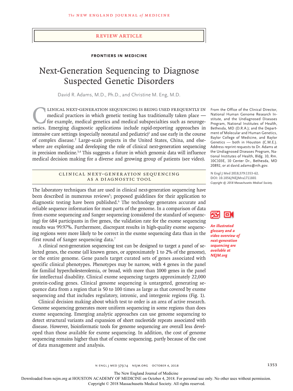 Next-Generation Sequencing to Diagnose Suspected Genetic Disorders