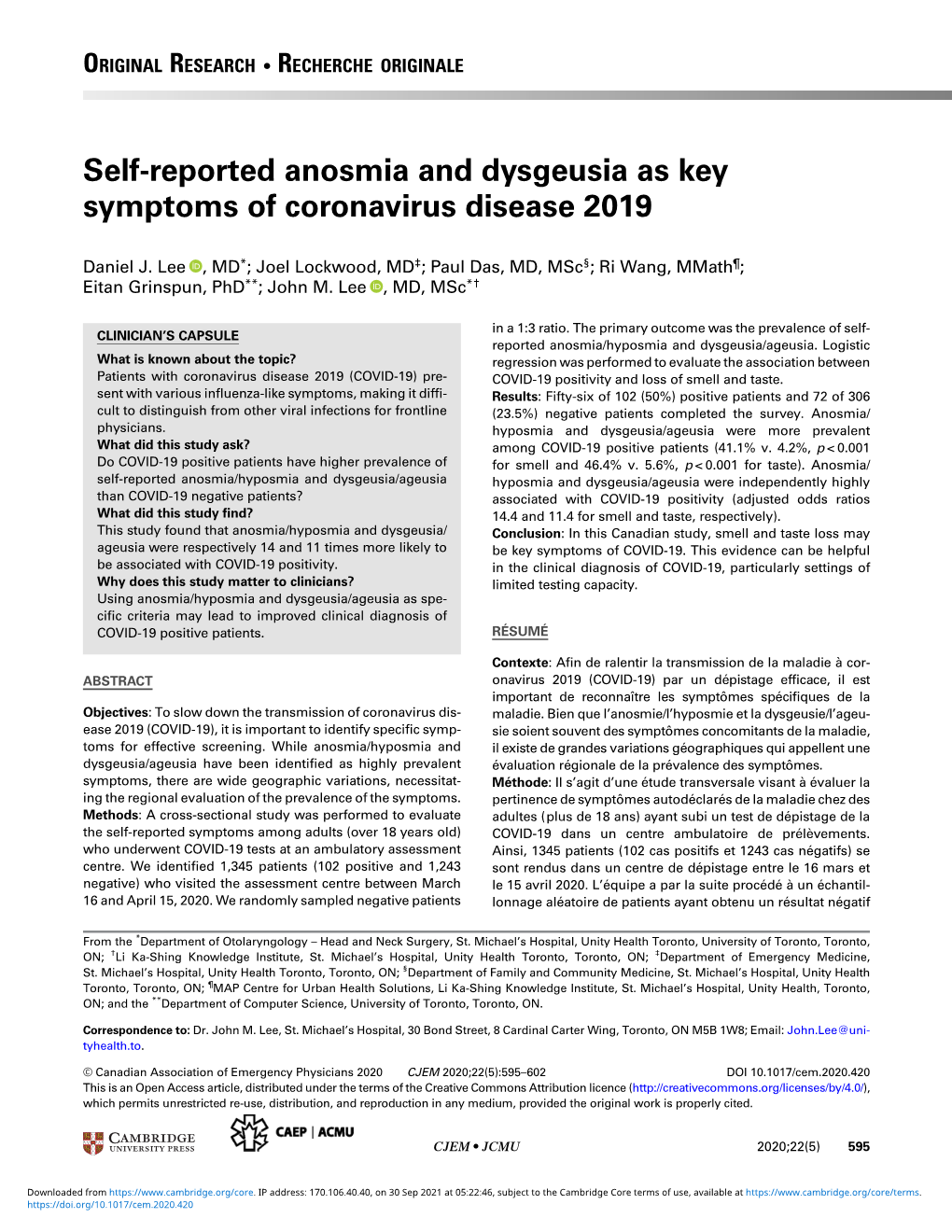 Self-Reported Anosmia and Dysgeusia As Key Symptoms of Coronavirus Disease 2019