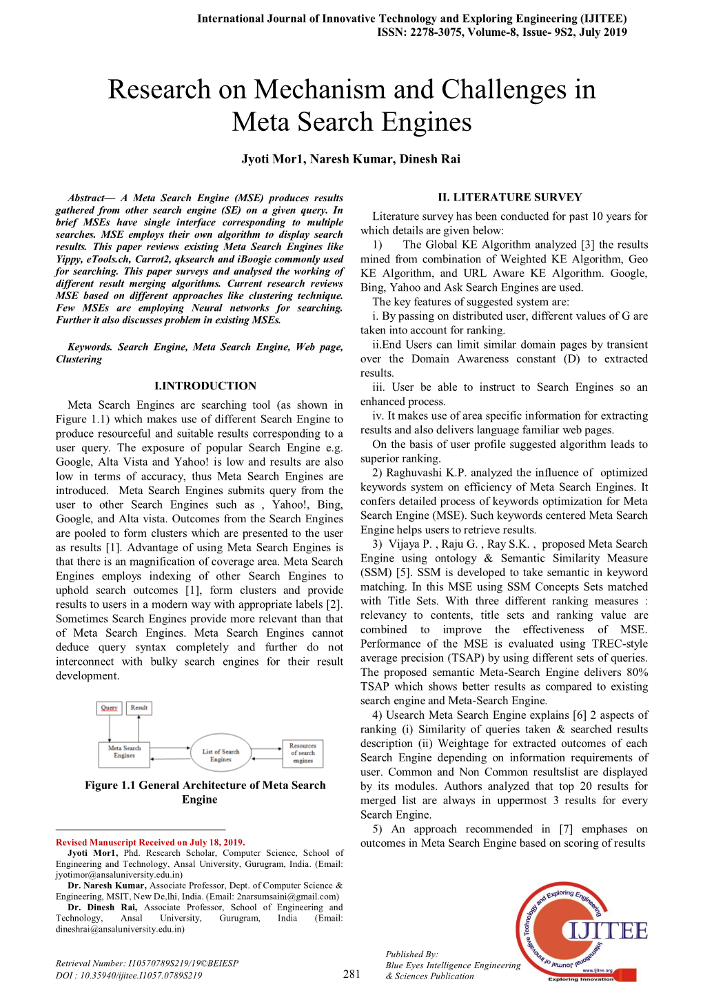 Research on Mechanism and Challenges in Meta Search Engines