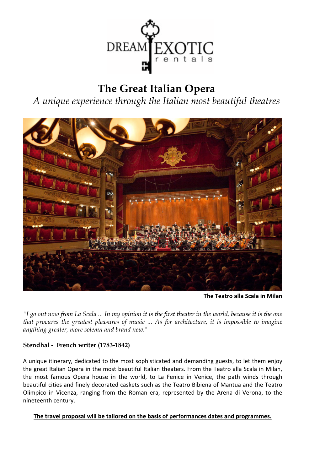 The Great Italian Opera a Unique Experience Through the Italian Most Beautiful Theatres