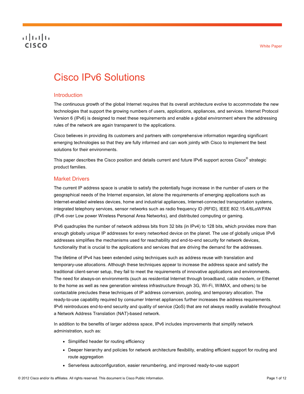 Cisco Ipv6 Solutions