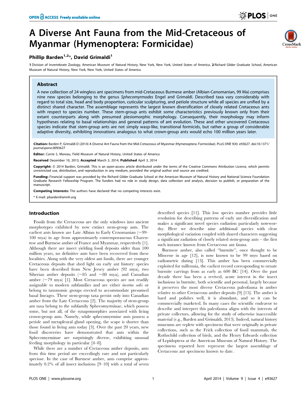 A Diverse Ant Fauna from the Mid-Cretaceous of Myanmar (Hymenoptera: Formicidae)