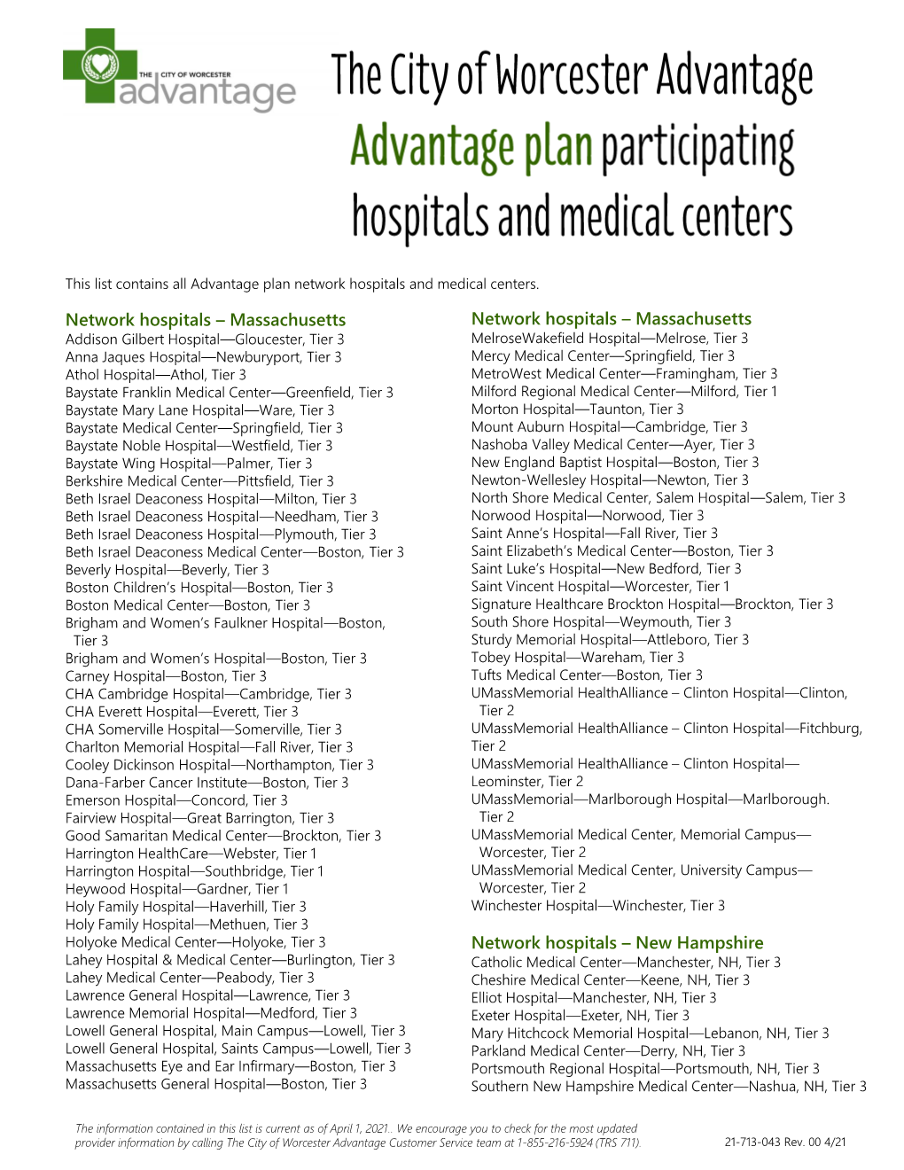 Massachusetts Network Hospitals – New Hampshire