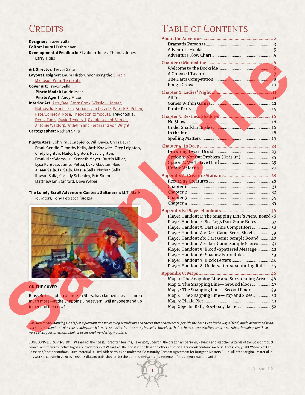 CREDITS TABLE of CONTENTS About the Adventure