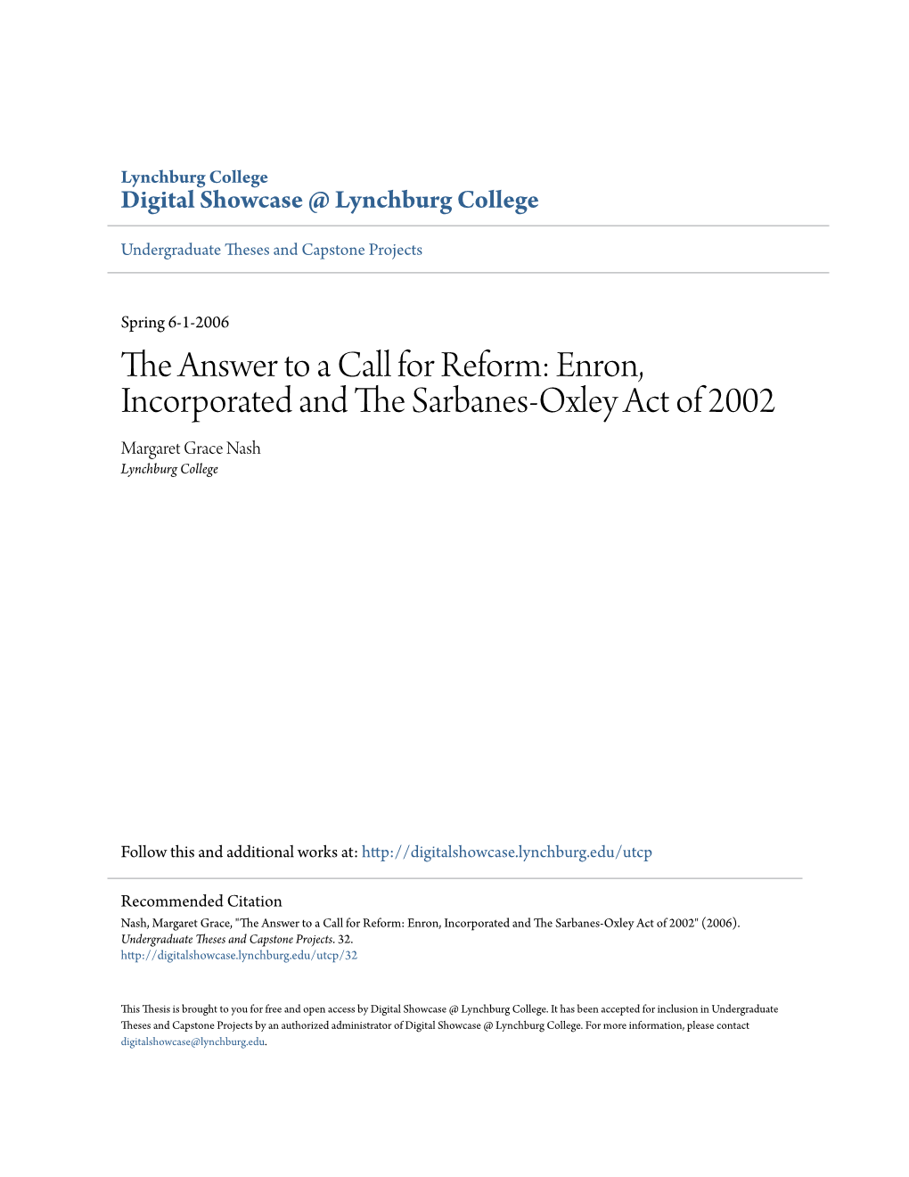 Enron, Incorporated and the Sarbanes-Oxley Act of 2002