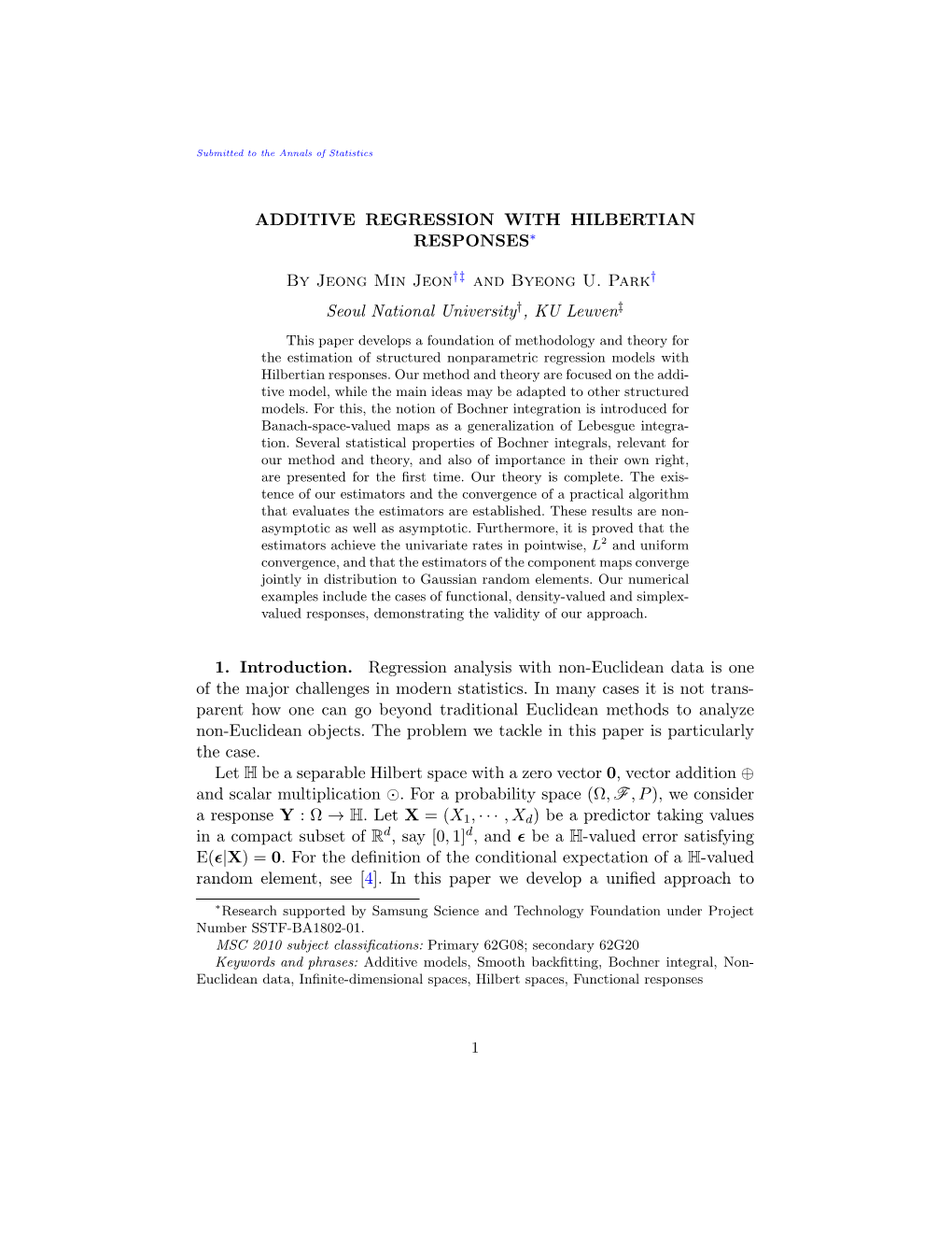 Additive Regression with Hilbertian Responses∗