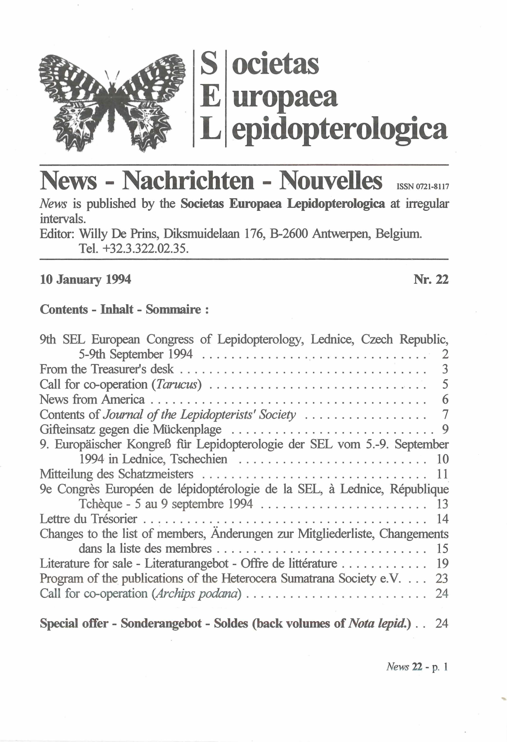 Newsletter of the Societas Europaea Lepidopterologica 22