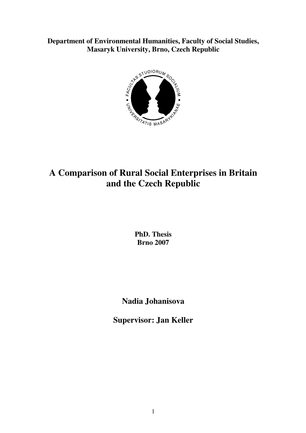 A Comparison of Rural Social Enterprises in Britain and the Czech Republic